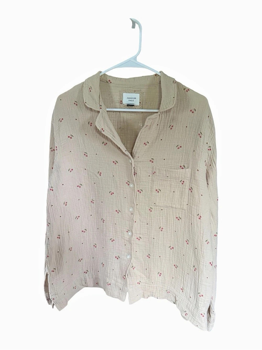 American Eagle AE Lounge Cherry and Heart Print Cotton Gauze Size Small